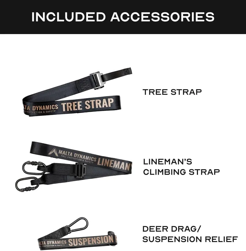 Malta Hunting Safety Hunter's Elite Safety Harness Set with Climbing Strap, Tree Strap, Deer Drag/Suspension Relief Strap