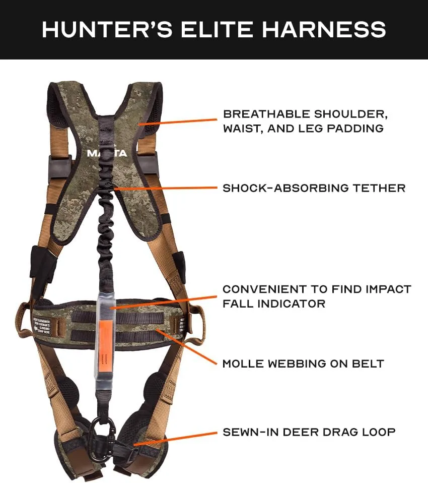 Malta Hunting Safety Hunter's Elite Safety Harness Set with Climbing Strap, Tree Strap, Deer Drag/Suspension Relief Strap