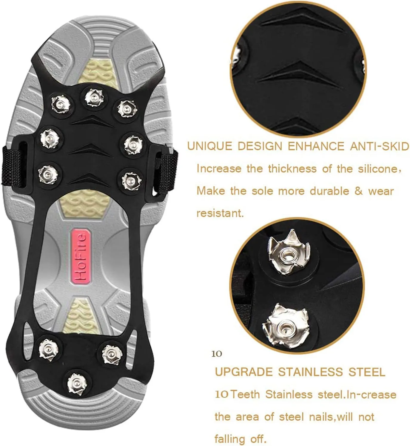 Manganese Steel Ice Gripper Spikes for Shoe Anti Slip Climbing Snow Crampons Cleats Chain Claws Grips Boots Cover