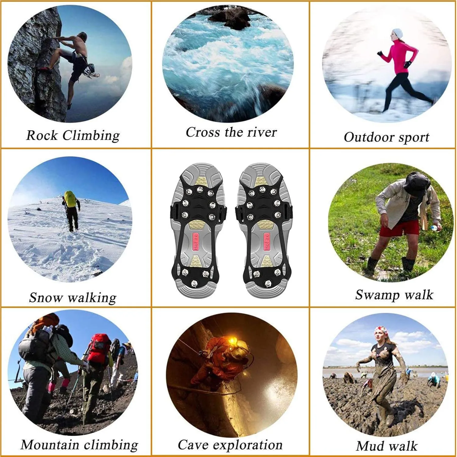 Manganese Steel Ice Gripper Spikes for Shoe Anti Slip Climbing Snow Crampons Cleats Chain Claws Grips Boots Cover