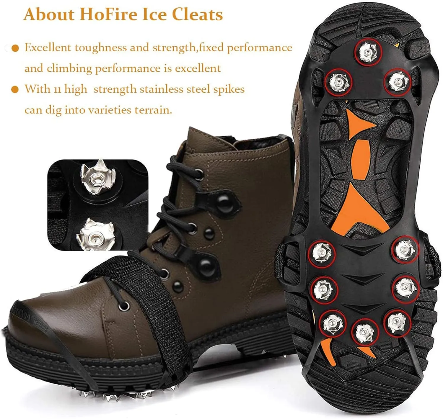 Manganese Steel Ice Gripper Spikes for Shoe Anti Slip Climbing Snow Crampons Cleats Chain Claws Grips Boots Cover