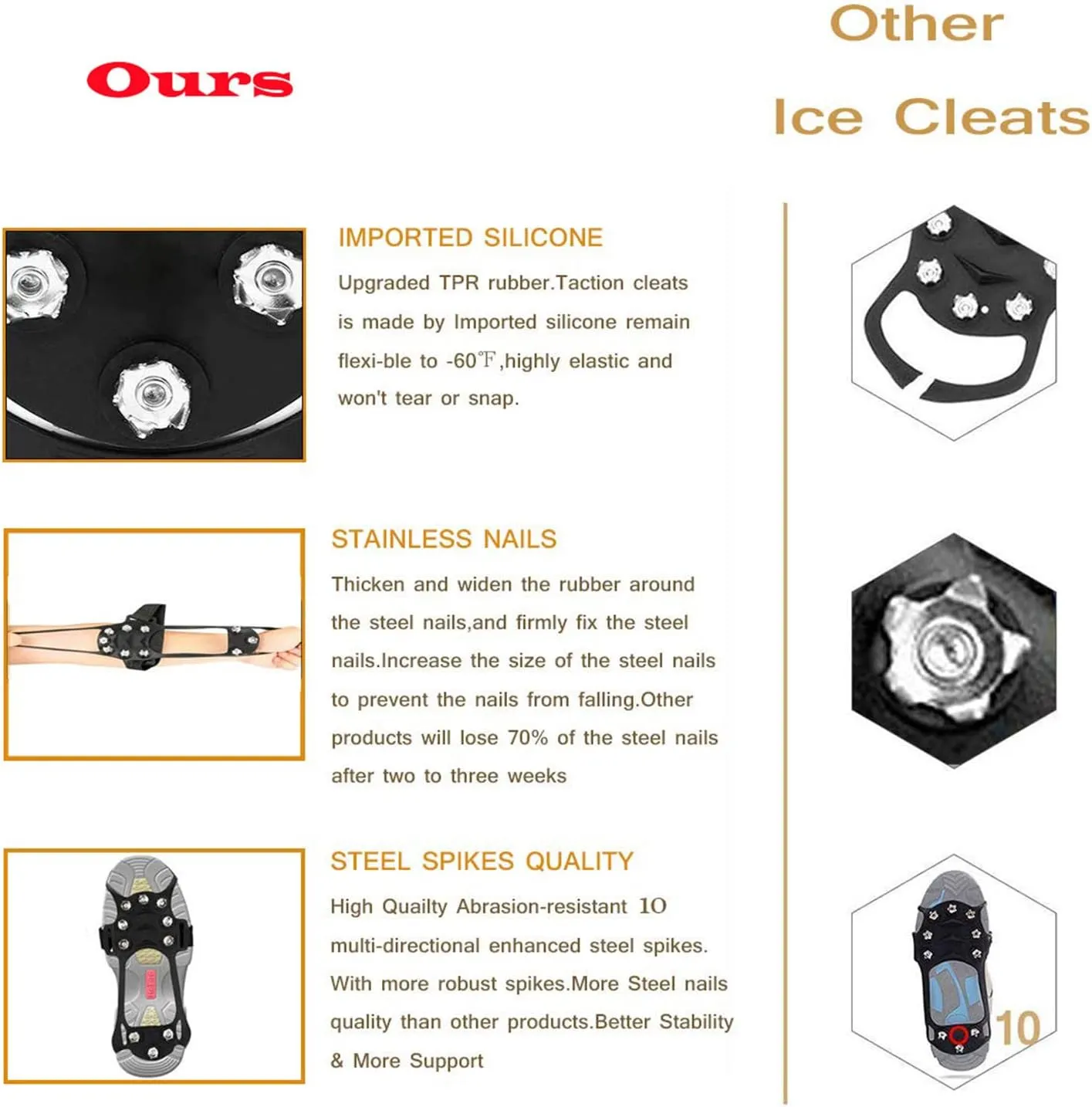 Manganese Steel Ice Gripper Spikes for Shoe Anti Slip Climbing Snow Crampons Cleats Chain Claws Grips Boots Cover