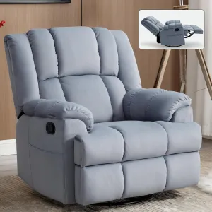 Manual Recliner Chair with Rocker and 360° Swivel Function for Living Room, Plush Fabric, Blue