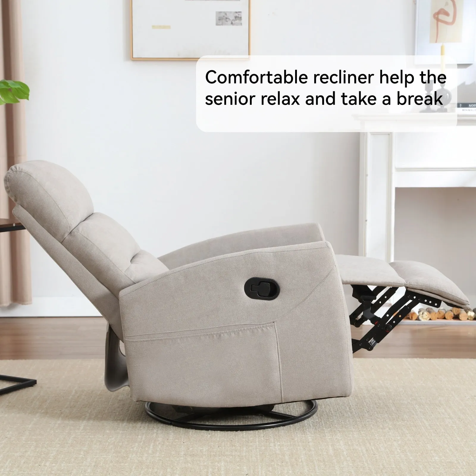 Manual Recliner Chair with Rocker and Swivel in Fabric for Living Room