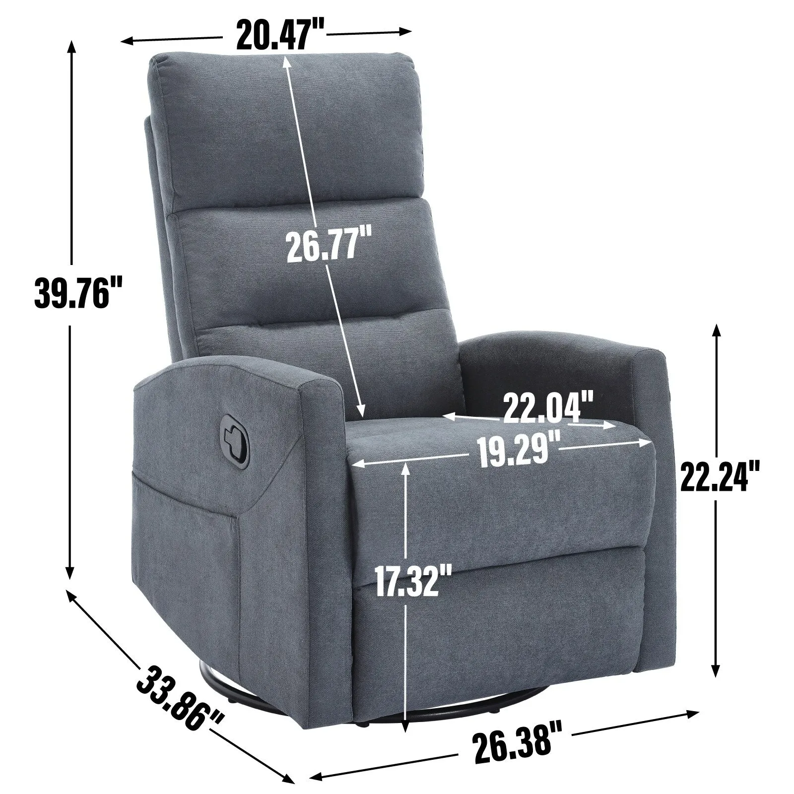 Manual Recliner Chair with Rocker and Swivel in Fabric for Living Room