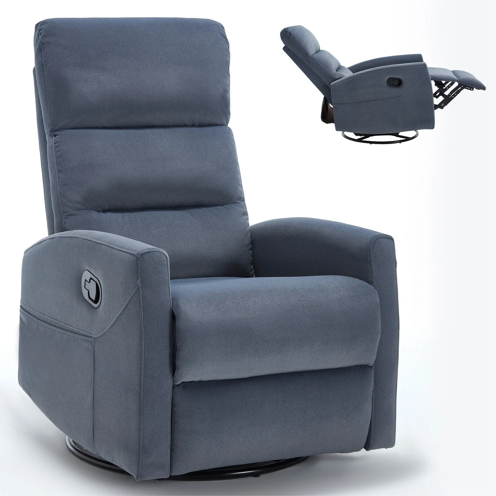 Manual Recliner Chair with Rocker and Swivel in Fabric for Living Room