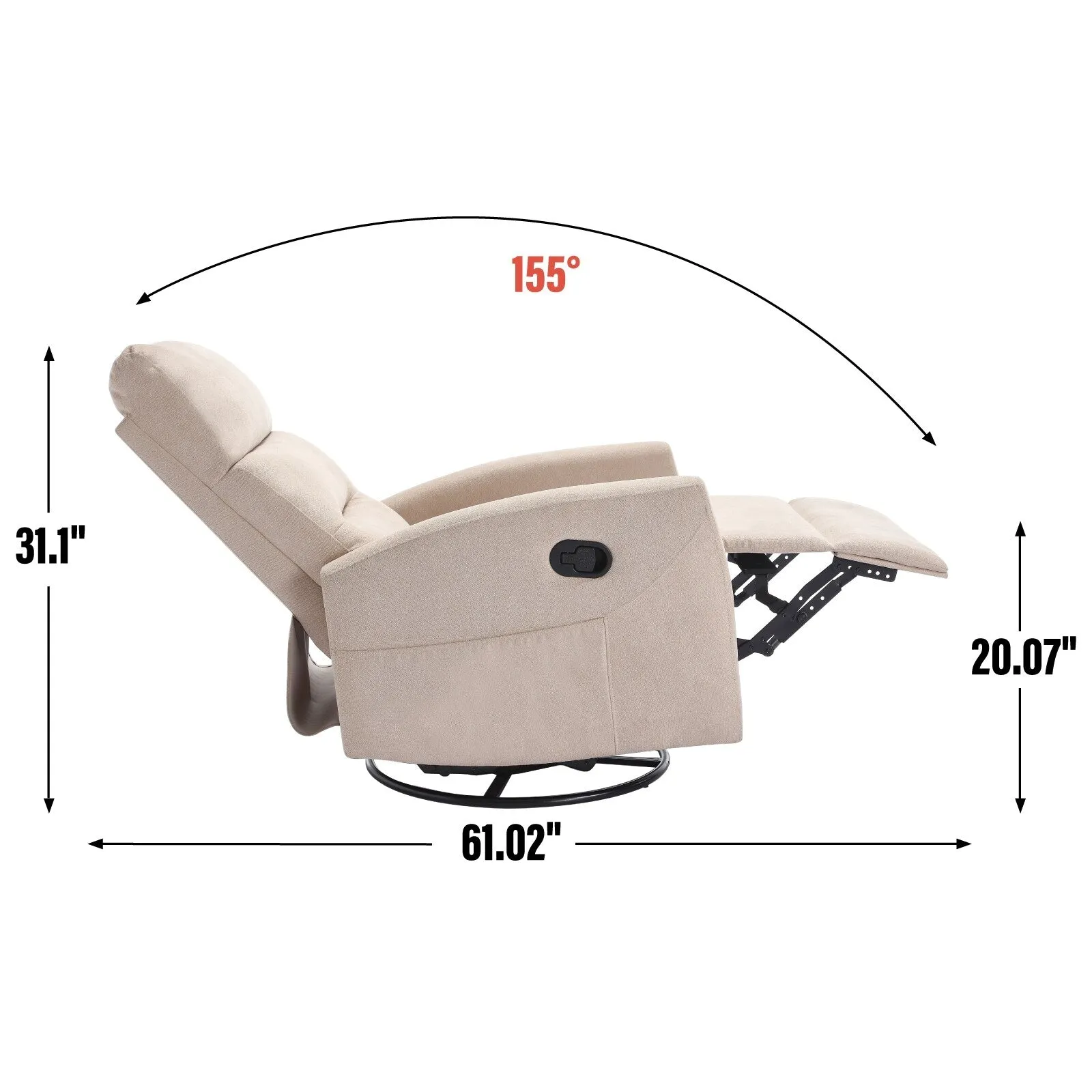 Manual Recliner Chair with Rocker and Swivel in Fabric for Living Room
