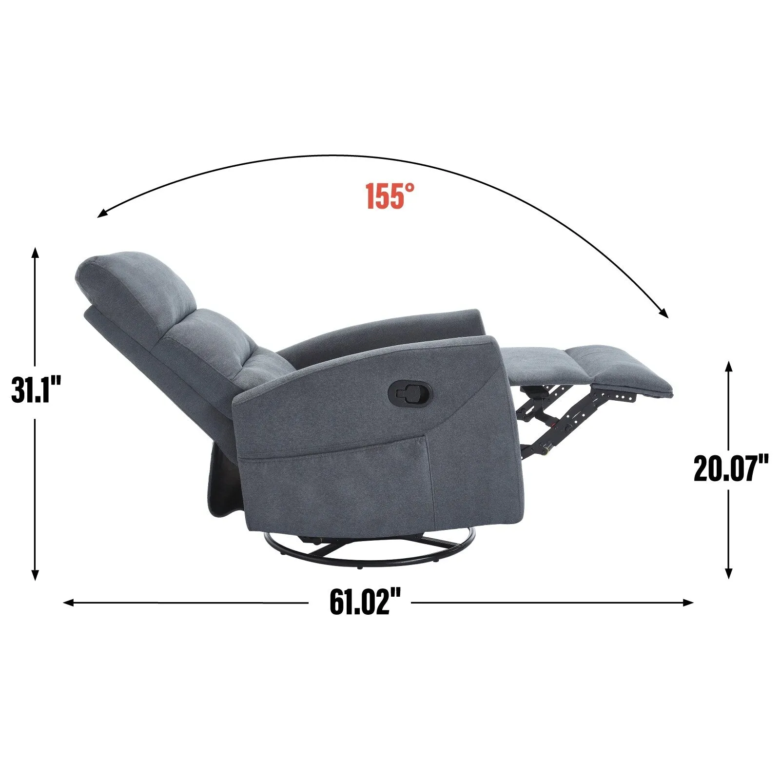 Manual Recliner Chair with Rocker and Swivel in Fabric for Living Room