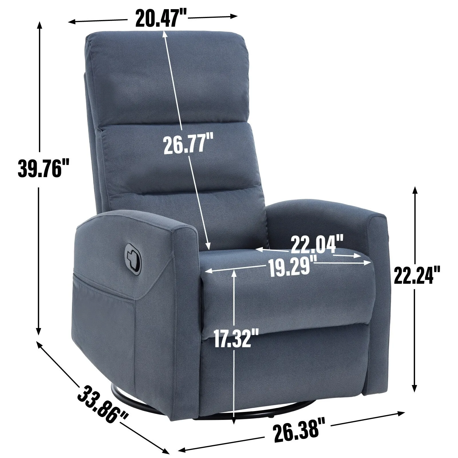 Manual Recliner Chair with Rocker and Swivel in Fabric for Living Room
