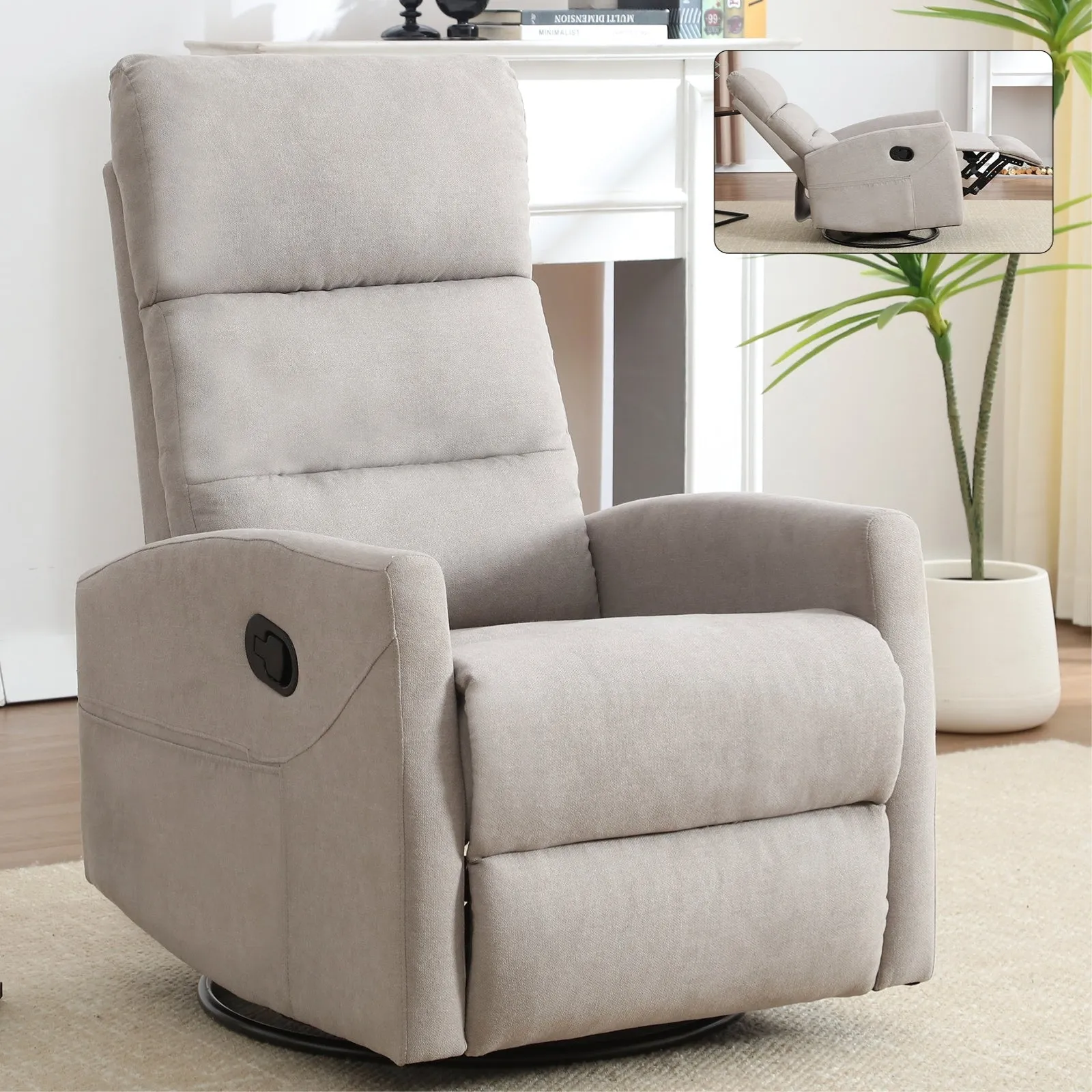 Manual Recliner Chair with Rocker and Swivel in Fabric for Living Room