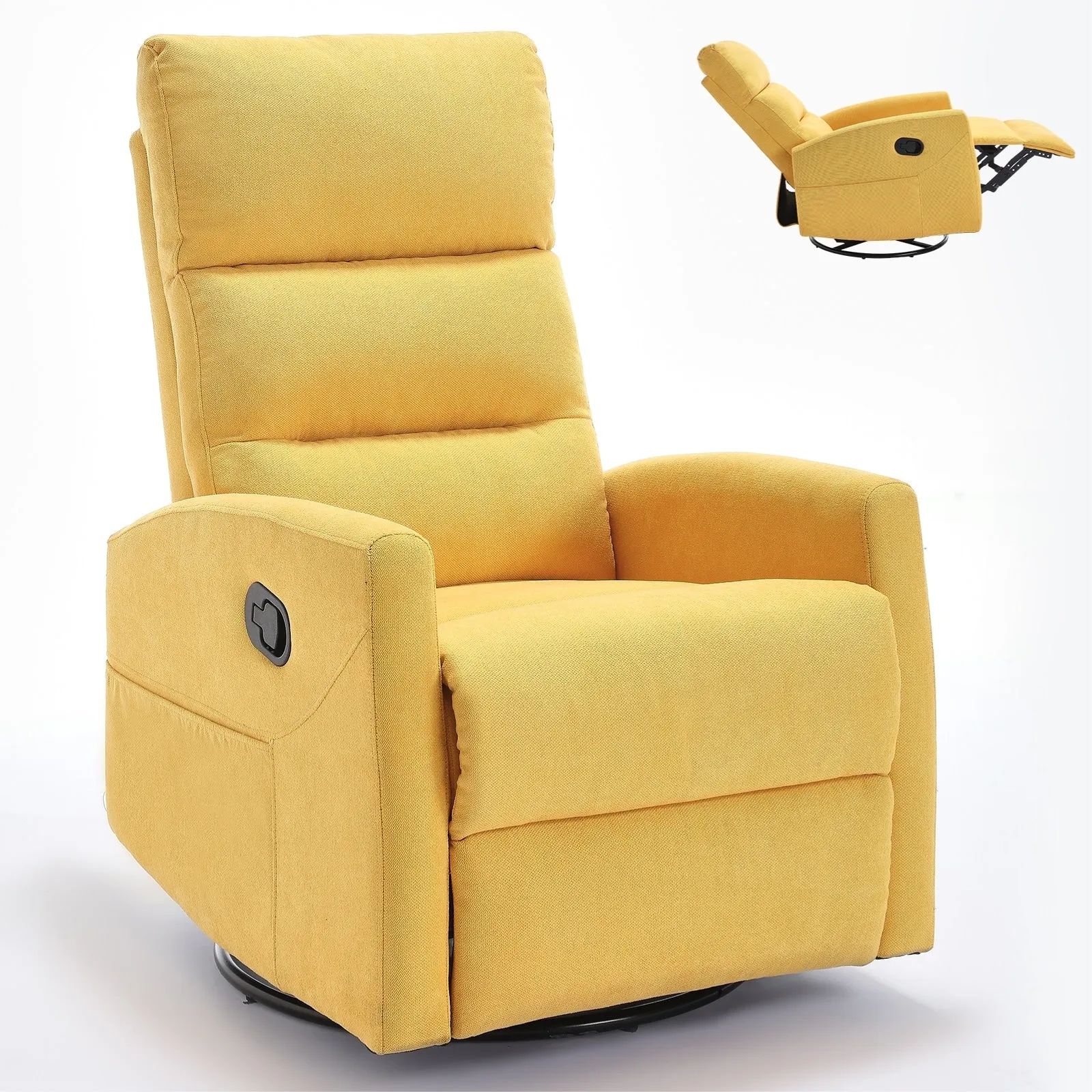 Manual Recliner Chair with Rocker and Swivel in Fabric for Living Room