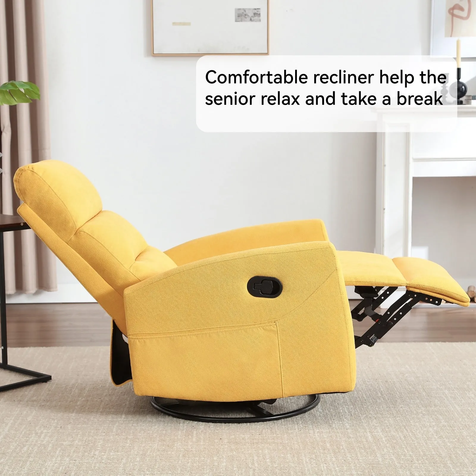 Manual Recliner Chair with Rocker and Swivel in Fabric for Living Room