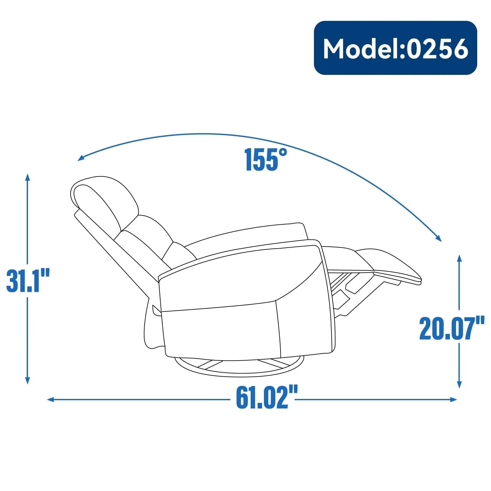 Manual Recliner Chair with Rocker and Swivel in Fabric for Living Room