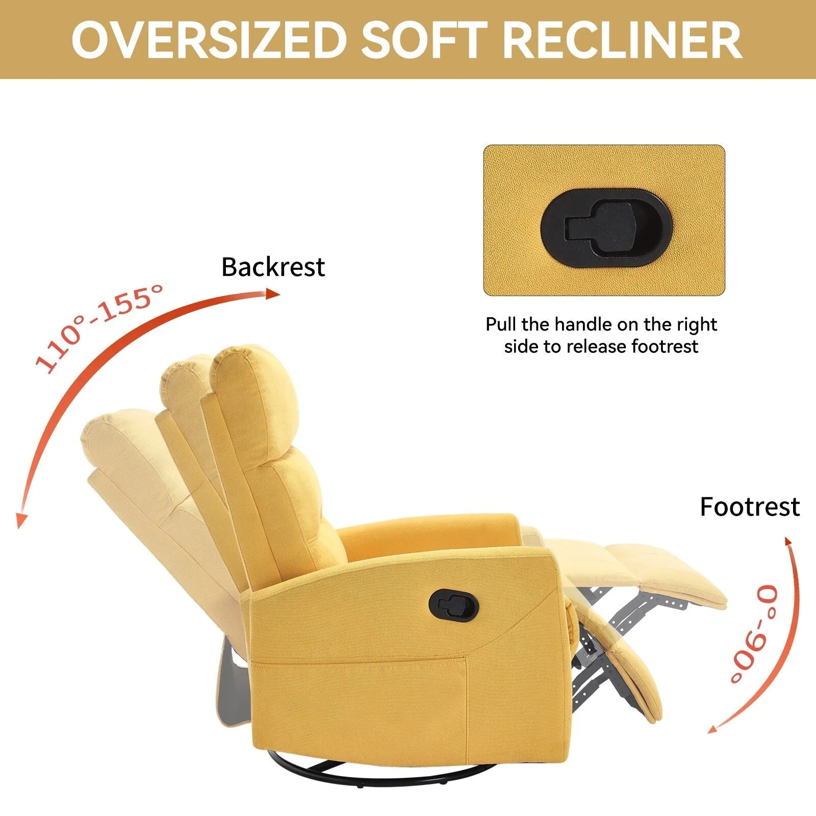 Manual Recliner Chair with Rocker and Swivel in Fabric for Living Room