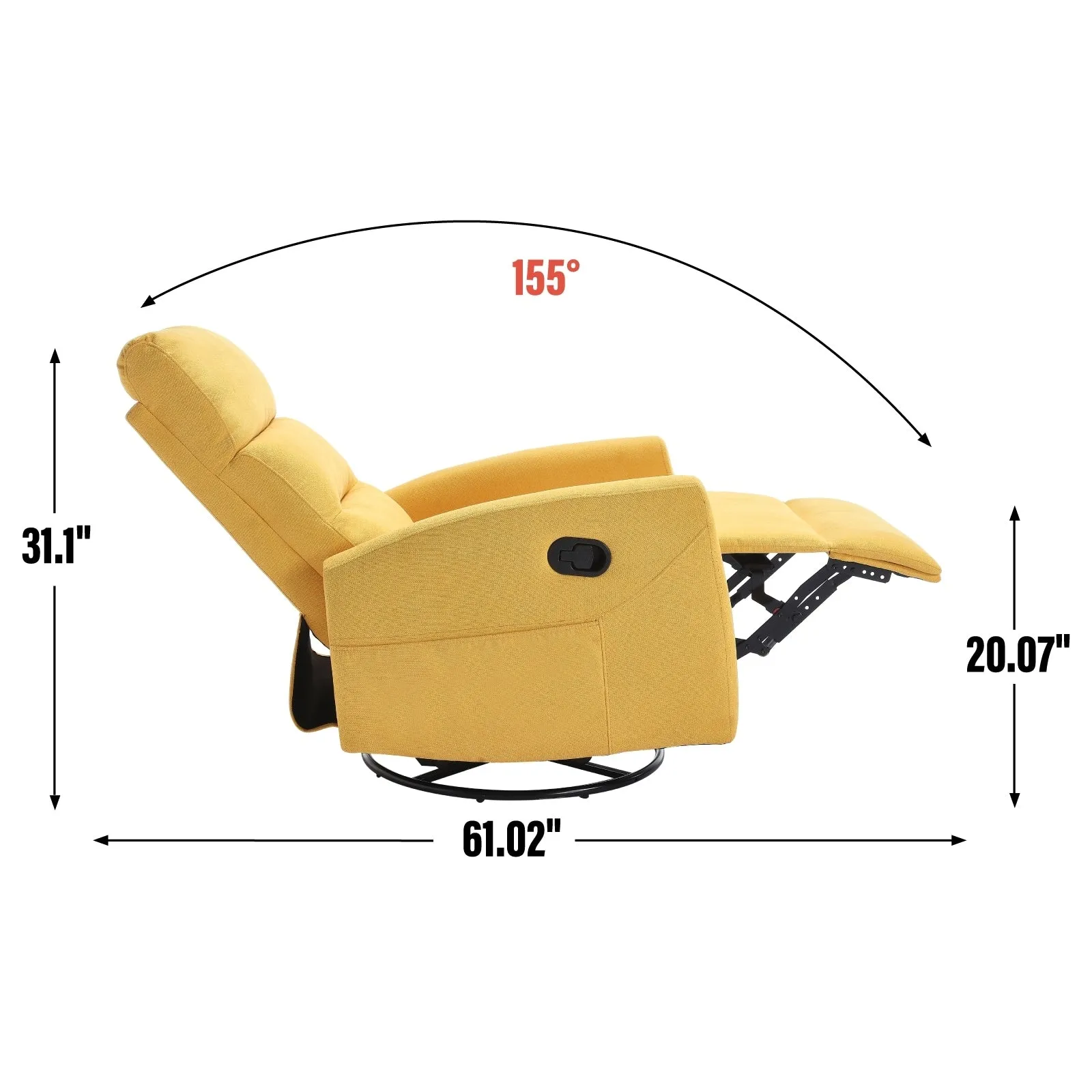Manual Recliner Chair with Rocker and Swivel in Fabric for Living Room