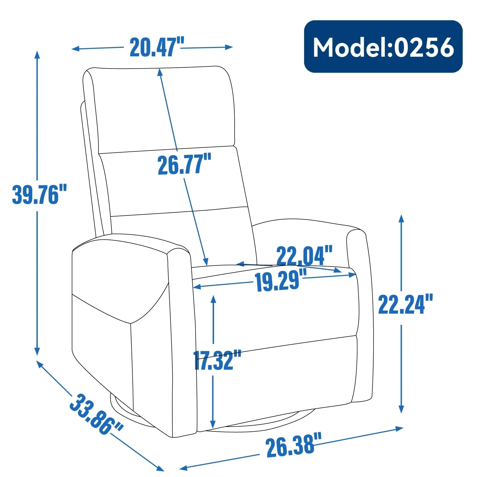 Manual Recliner Chair with Rocker and Swivel in Fabric for Living Room