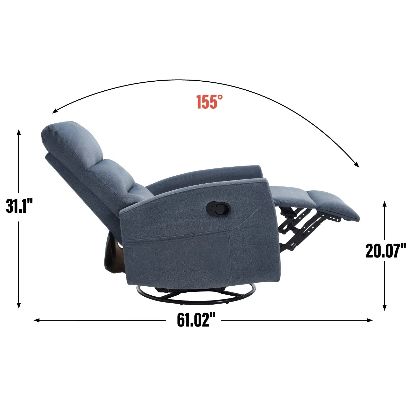 Manual Recliner Chair with Rocker and Swivel in Fabric for Living Room