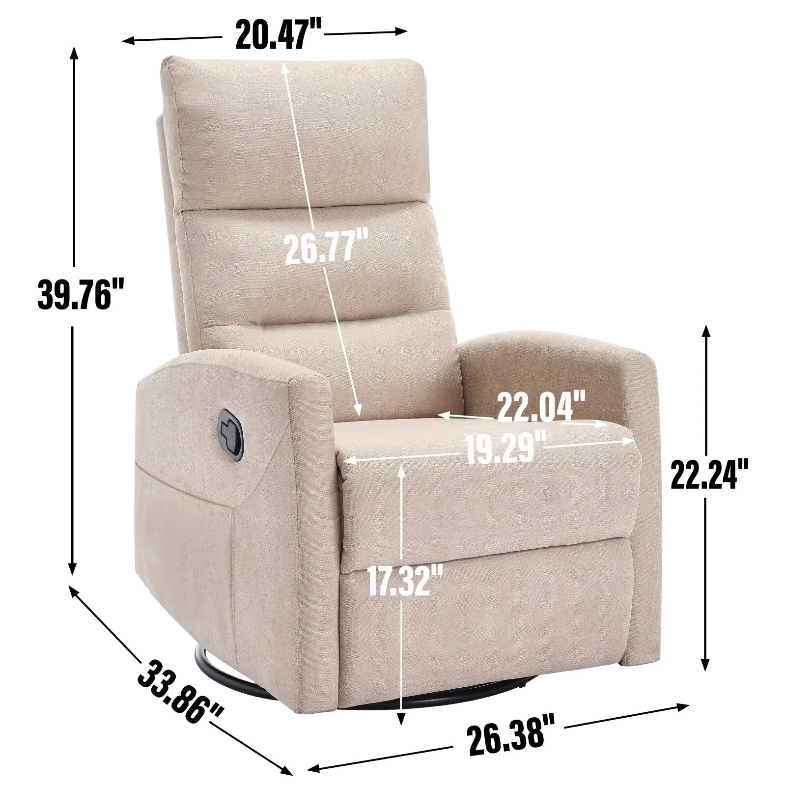 Manual Recliner Chair with Rocker and Swivel in Fabric for Living Room