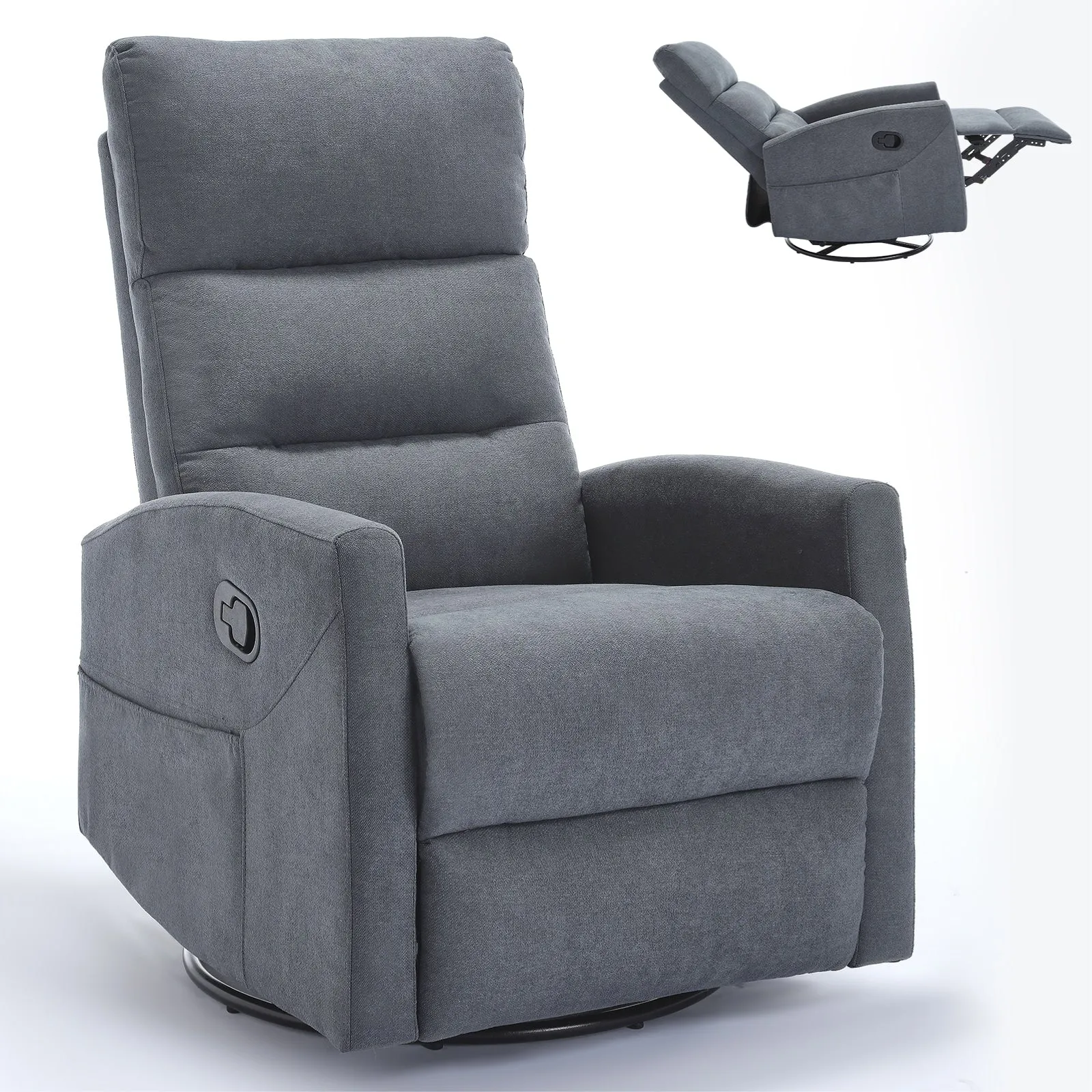 Manual Recliner Chair with Rocker and Swivel in Fabric for Living Room
