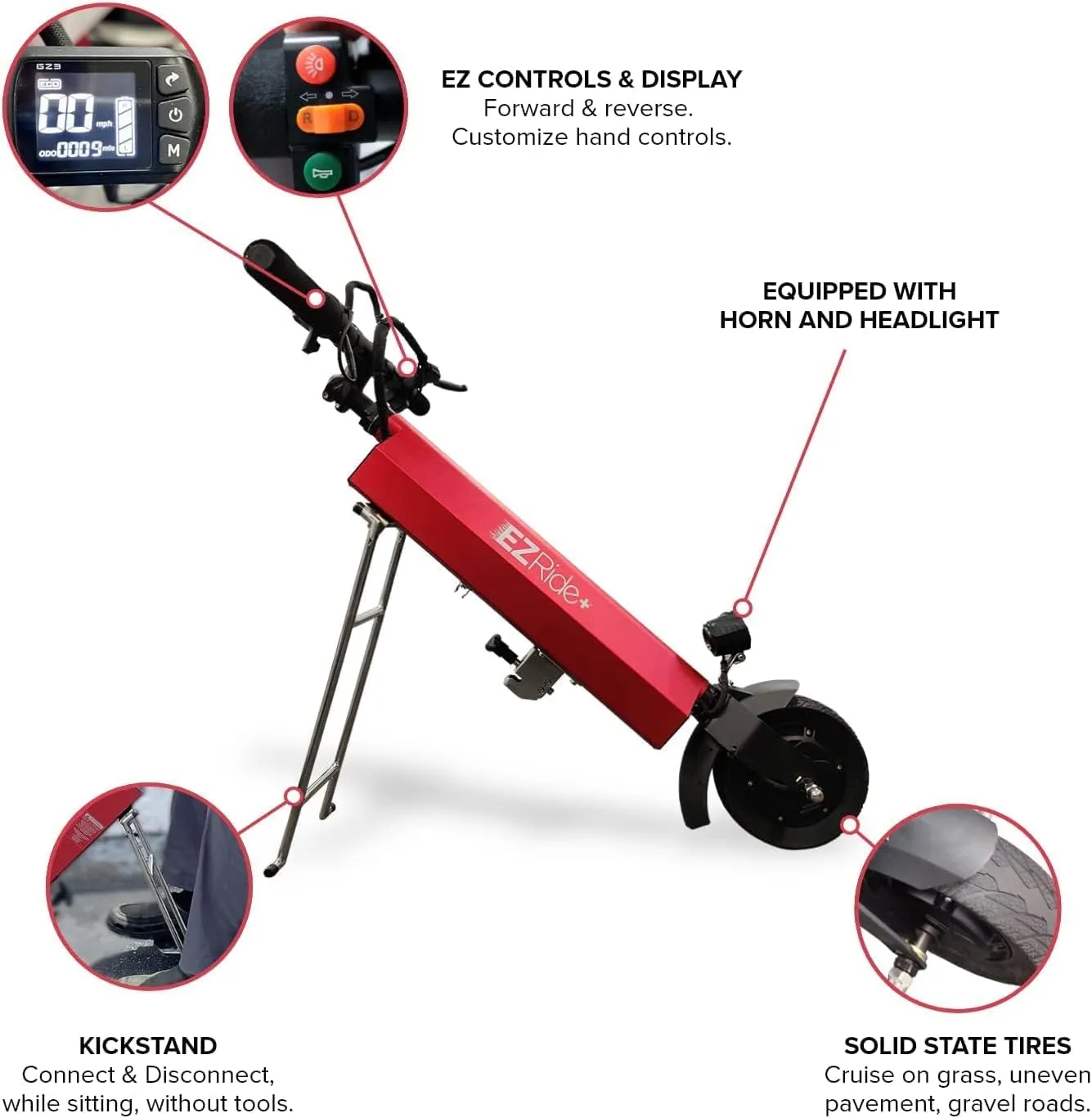 Manual Wheelchair Power Attachment Electric Mobility Device Handcycle - Portable Battery Charger and Wheelchair Bag Included - Lightweight (EZR-1)