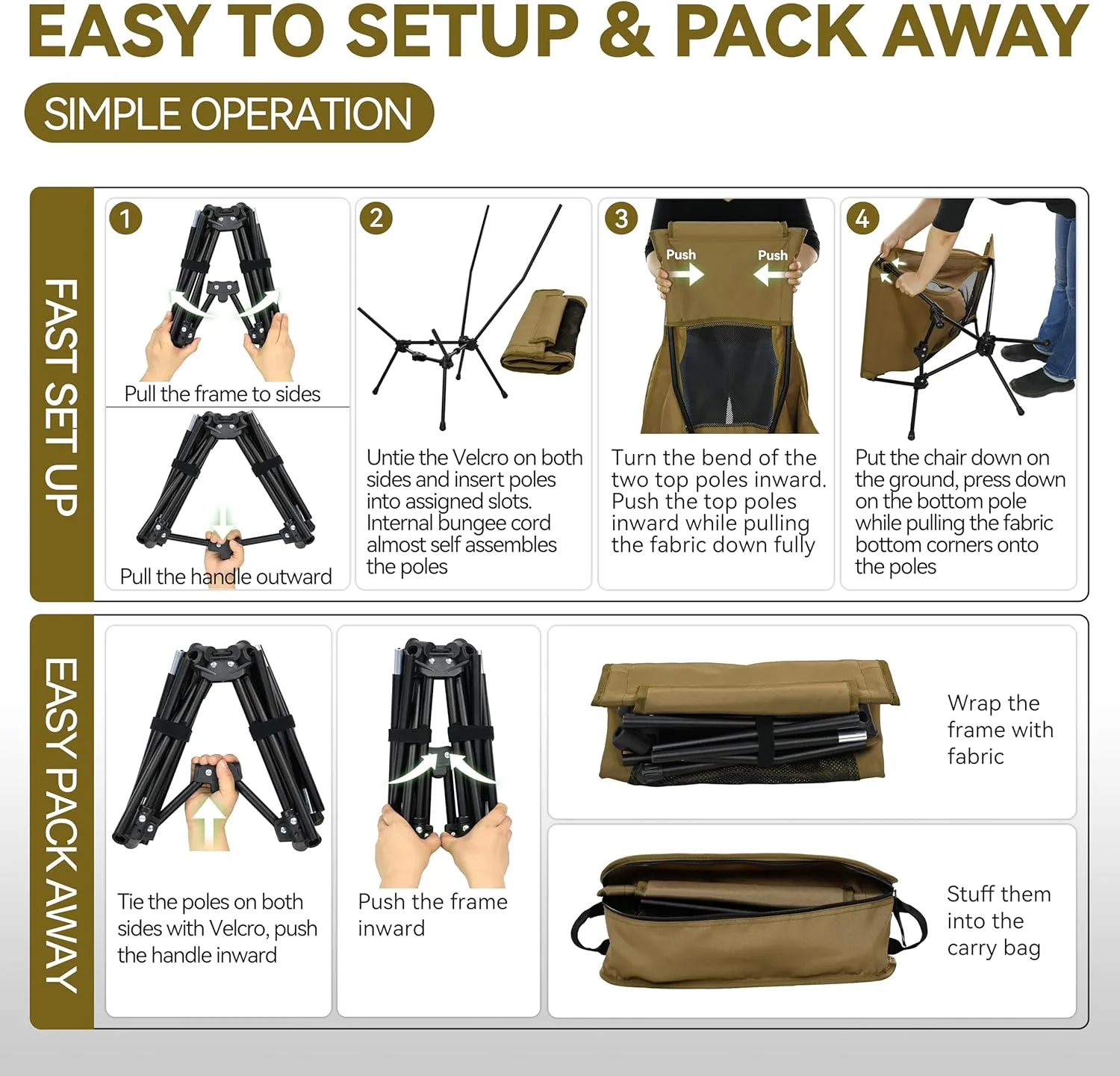 MARCHWAY Lightweight Folding High Back Camping Chair with Head Support, Stable Portable Compact for Outdoor Camp, Travel, Beach, Picnic, Festival, Hiking, Backpacking (Highback Khaki)