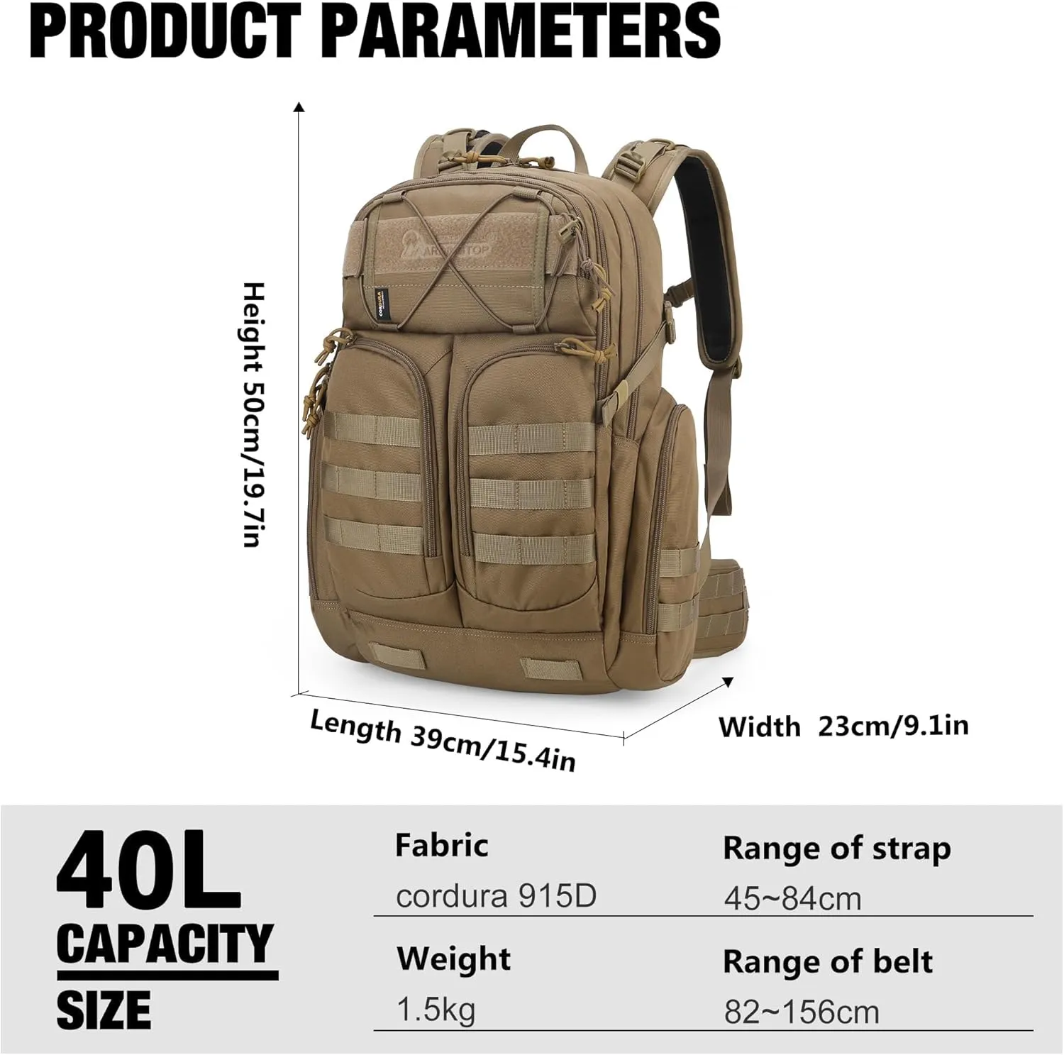 Mardingtop 40L Molle Tactical Backpack,Military backpack for Men, Cordura Backpack for Hiking,Camping,Hunting