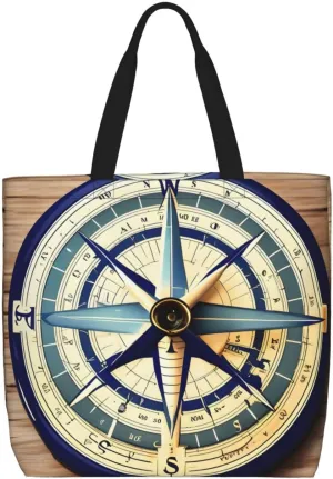 Maritime Sailboat Compass print Large capacity zipper shoulder convenience bag tote bag Gift travel shopping bag