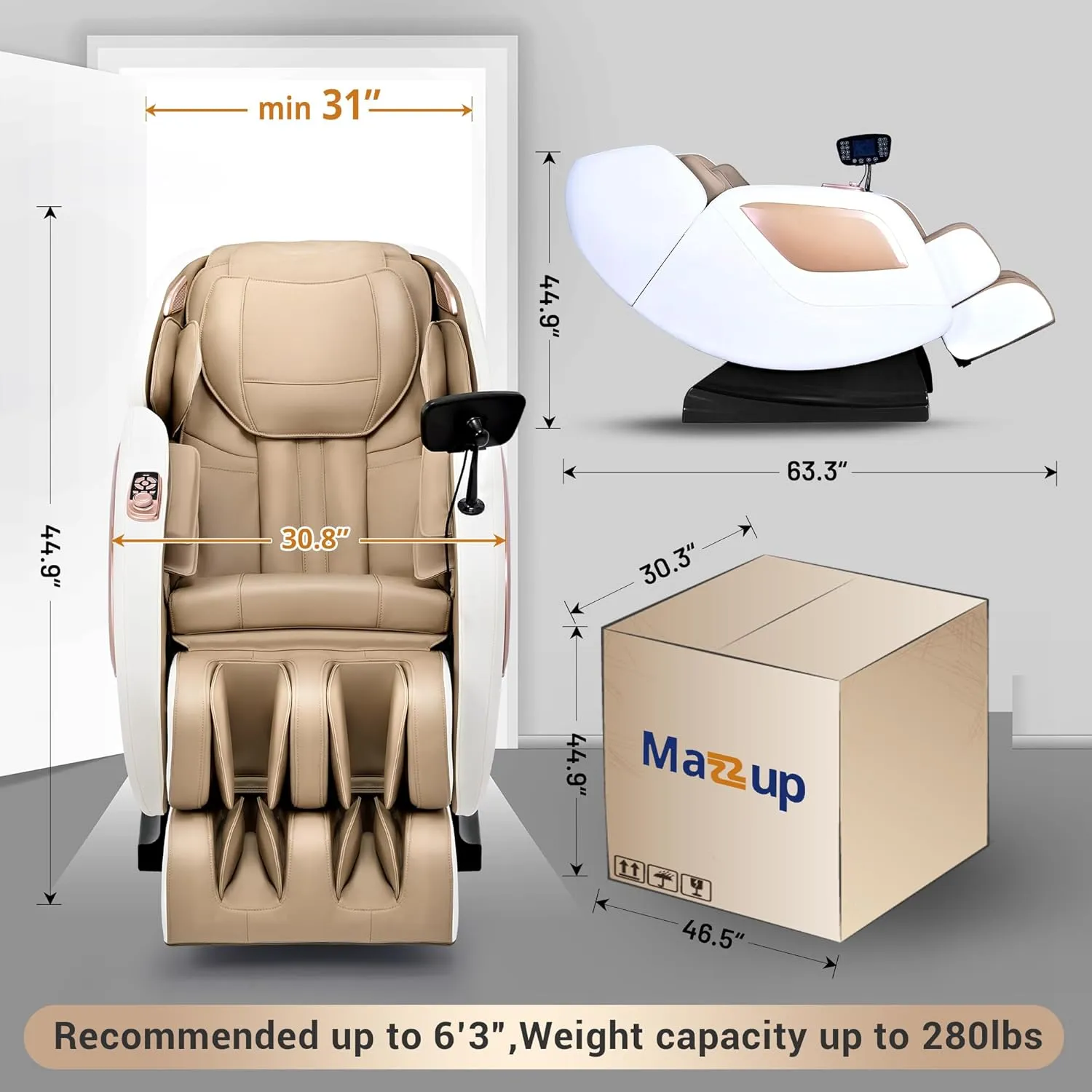Massage Chair Full Body with Heat, Full Body Zero Gravity Shiatsu Massage Chair, Kneading Recliner w/ 20 Auto Modes, Foot Massage, Bluetooth, USB Charging Port, Touch Screen Controller