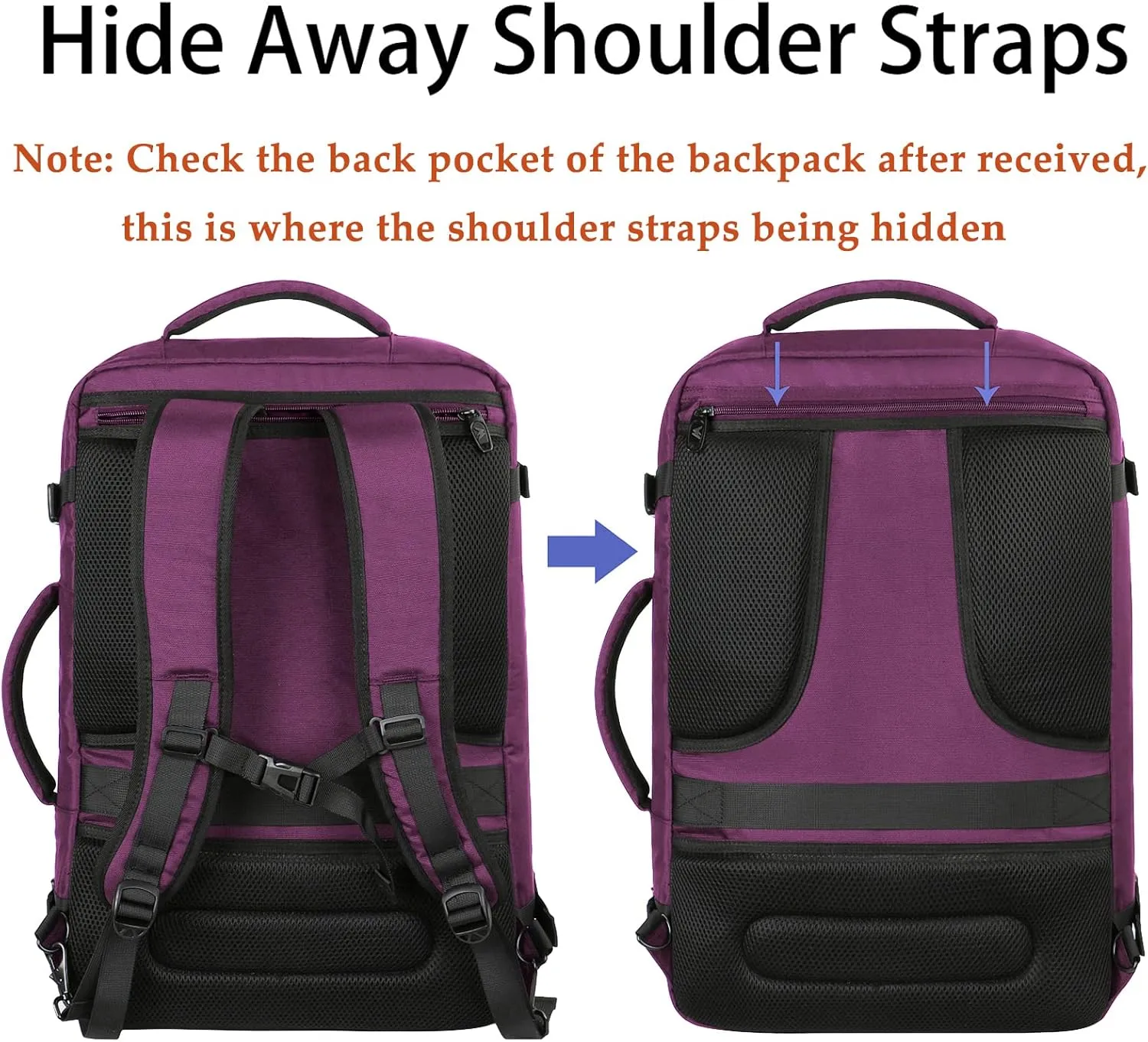 MATEIN Carry on Backpack for Women, 27L Flight Approved Backpack for Teacher Nurse, Fashion Expandable Airline Daypack for Plane, Lightweight Hiking Weekend Back Pack, Traveler Gifts, Purple