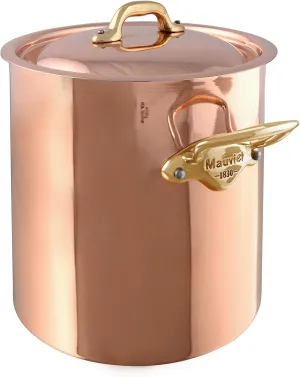 Mauviel M'Heritage 150 B 1.5mm Polished Copper & Stainless Steel Stockpot With Lid & Brass Handles, 9.9-Qt, Made In France