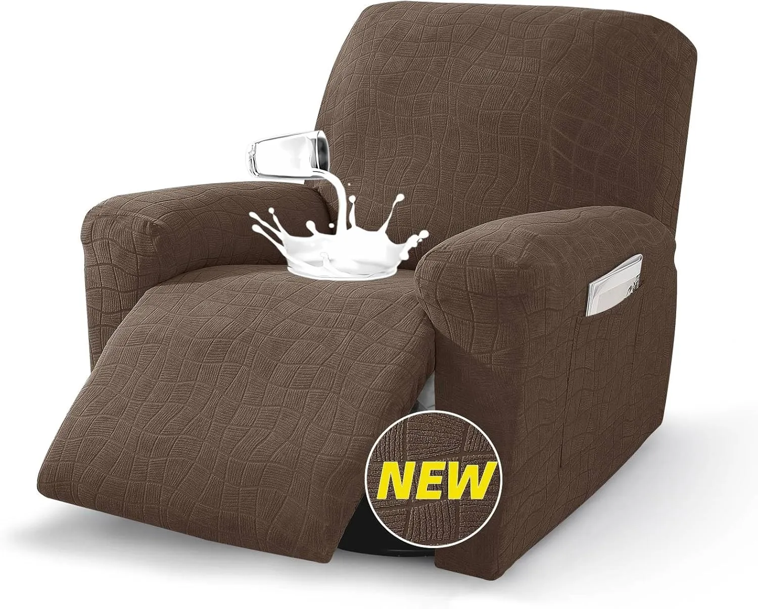 MAXIJIN Waterproof Recliner Covers for Large Recliner 3 Pieces Oversized Recliner Chair Covers, Washable Lazy Boy Reclining Slipcovers with Pockets for Pet, Kids (XL Recliner, Light Coffee New)