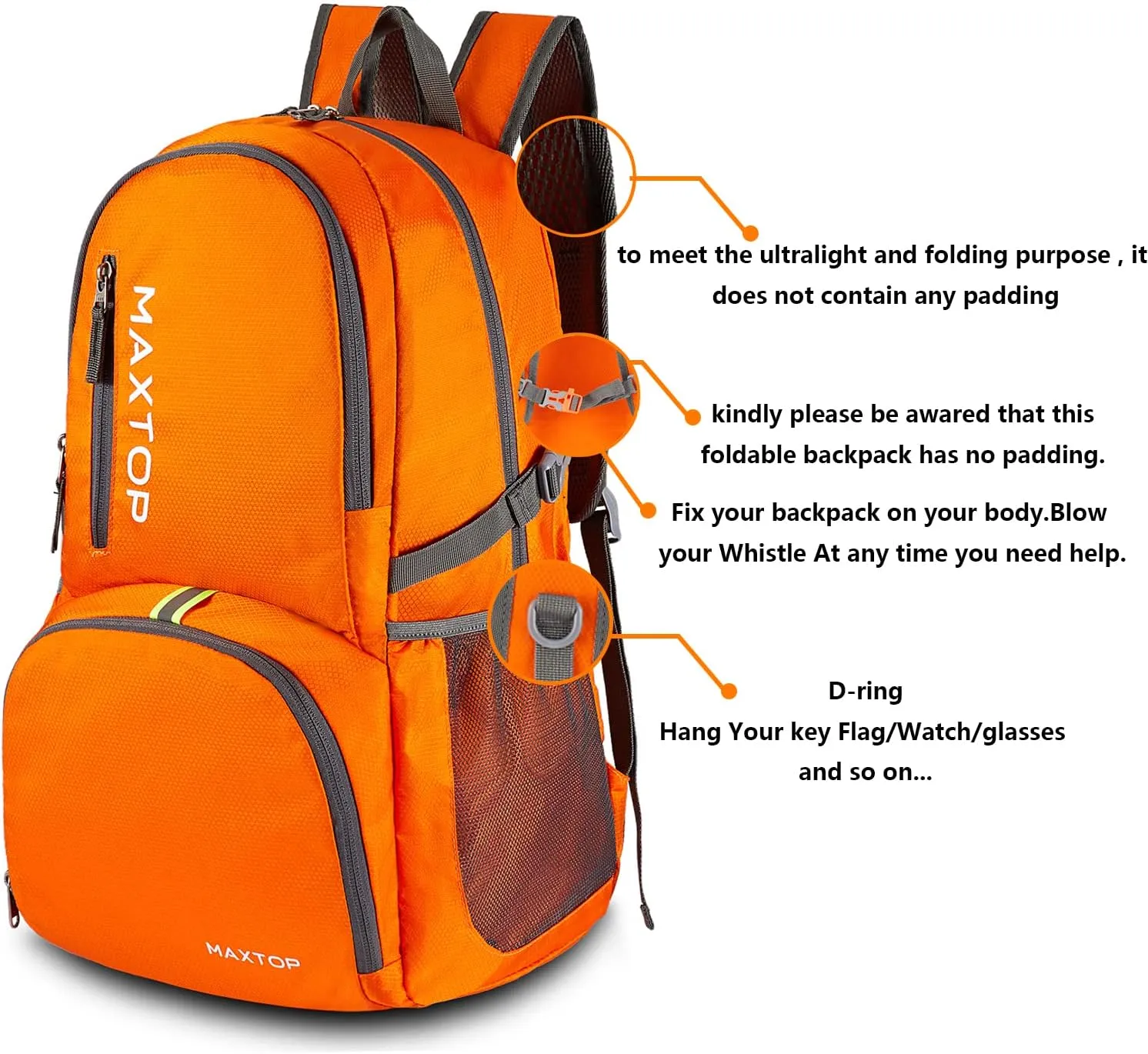 MAXTOP 40/50L Lightweight Packable Backpack for Hiking Traveling Camping Water Resistant Foldable Outdoor Travel Daypack