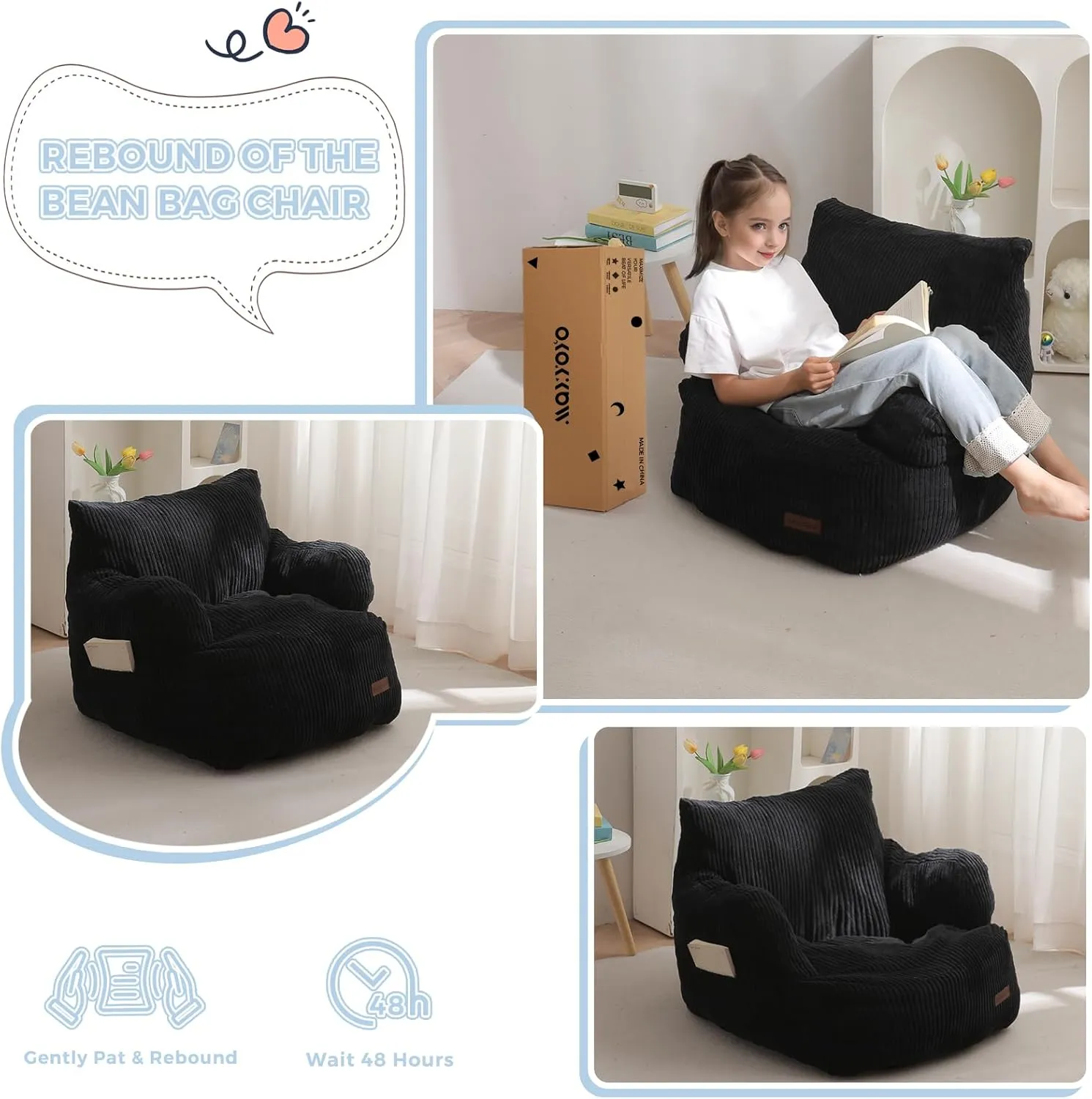 MAXYOYO Kids Bean Bag Chair, Stuffed Toddler Bean Bag Sofa with Filler Bean Bag Chair for Boys and Girls, Lazy Sofa with Pocket Floor Chair for Gaming, Reading