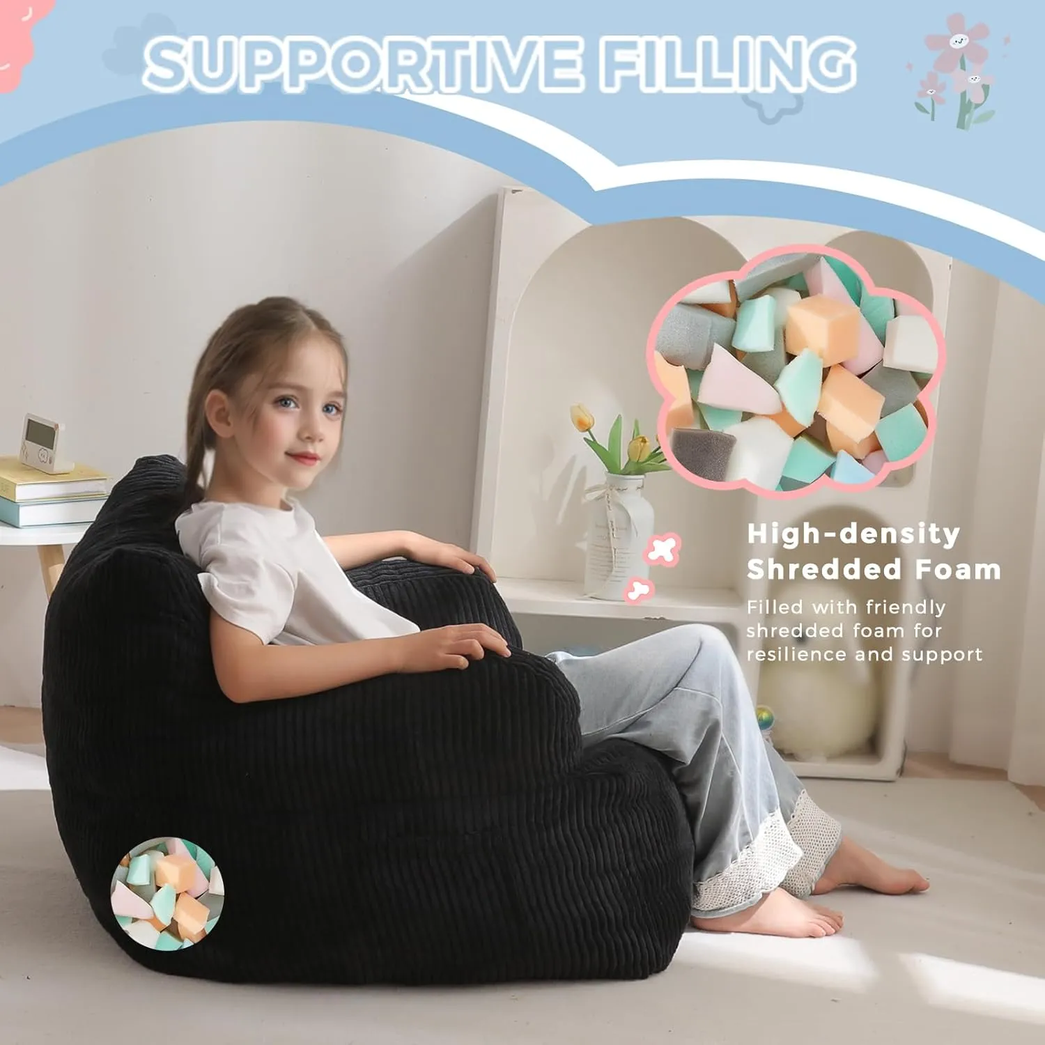 MAXYOYO Kids Bean Bag Chair, Stuffed Toddler Bean Bag Sofa with Filler Bean Bag Chair for Boys and Girls, Lazy Sofa with Pocket Floor Chair for Gaming, Reading