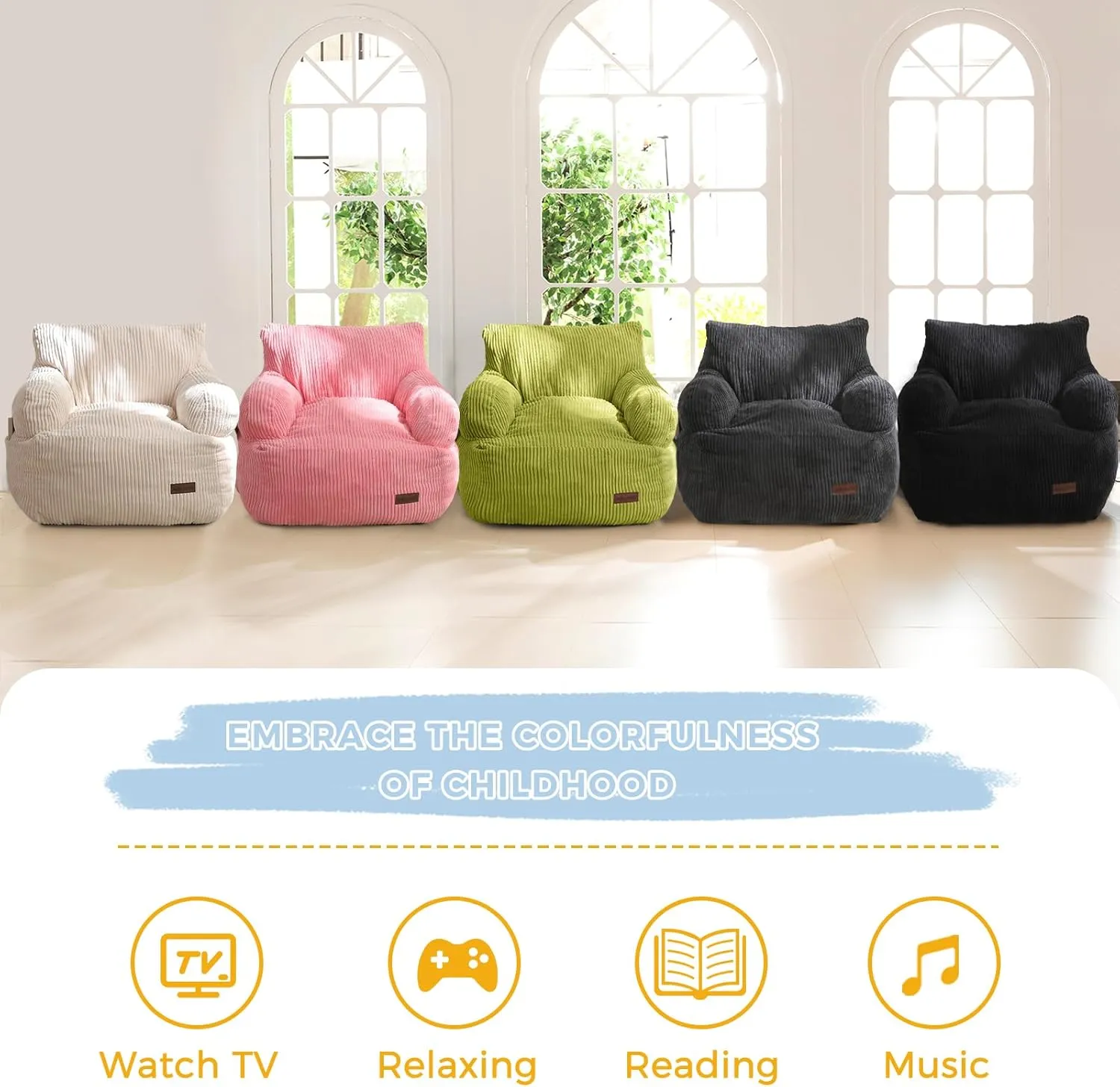 MAXYOYO Kids Bean Bag Chair, Stuffed Toddler Bean Bag Sofa with Filler Bean Bag Chair for Boys and Girls, Lazy Sofa with Pocket Floor Chair for Gaming, Reading
