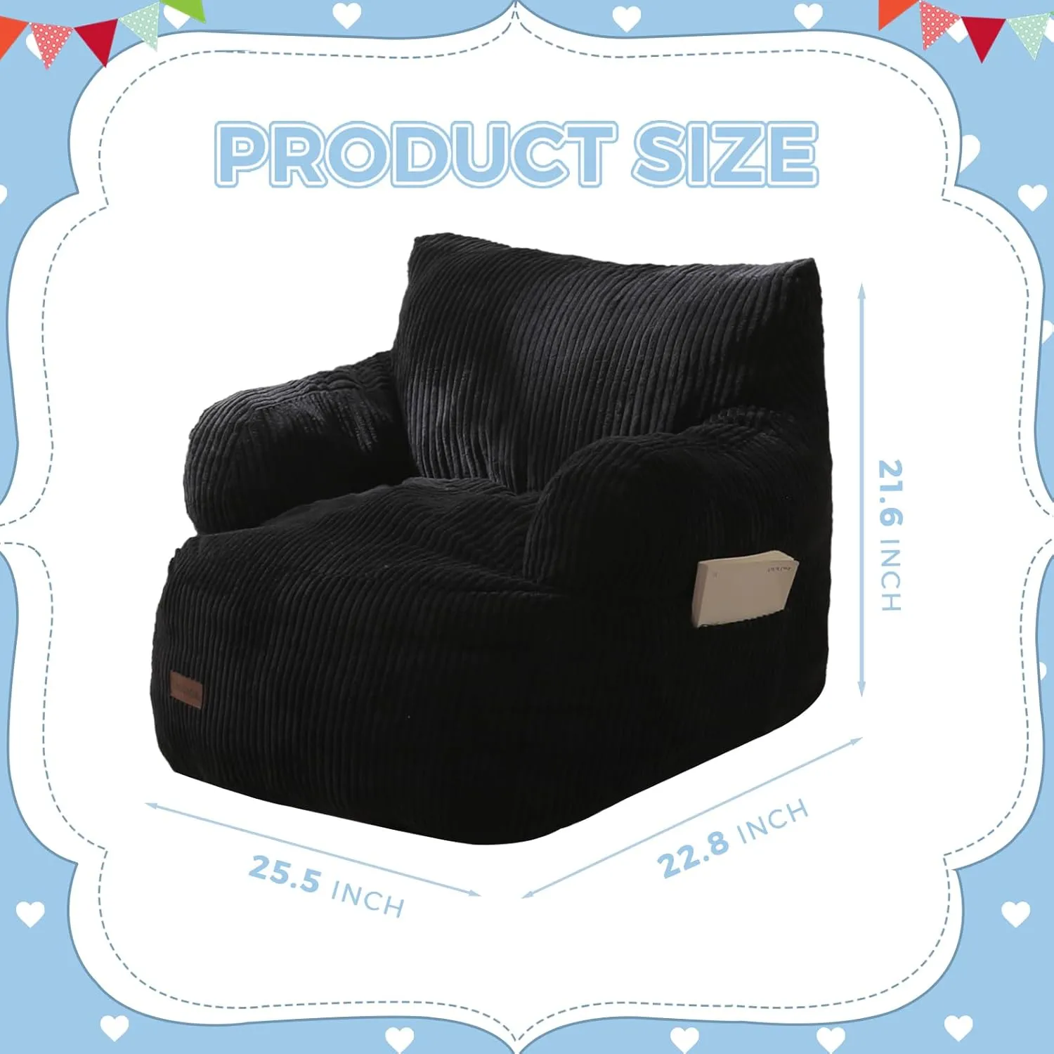 MAXYOYO Kids Bean Bag Chair, Stuffed Toddler Bean Bag Sofa with Filler Bean Bag Chair for Boys and Girls, Lazy Sofa with Pocket Floor Chair for Gaming, Reading