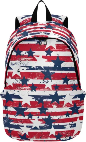 MCHIVER Travel Backpack American Stars Patriotic Striped Casual Daypack Backpacks Lightweight Carry on Bag Water Resistant Hiking Backpack for Women and Men