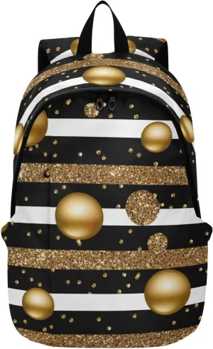 MCHIVER Travel Backpack Colorful Gold Polka Dot Casual Daypack Backpacks Lightweight Carry on Bag Water Resistant Hiking Backpack for Men and Women