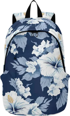 MCHIVER Travel Backpack Hibiscus Florals Leaves Tropical Casual Daypack Backpacks Lightweight Carry on Bag Water Resistant Hiking Backpack for Women and Men