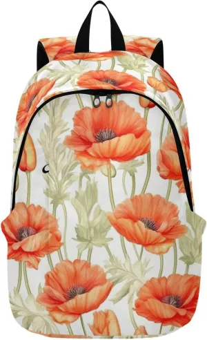 MCHIVER Travel Backpack Orange Flowers Poppies Casual Daypack Backpacks Lightweight Carry on Bag Water Resistant Hiking Backpack for Women and Men