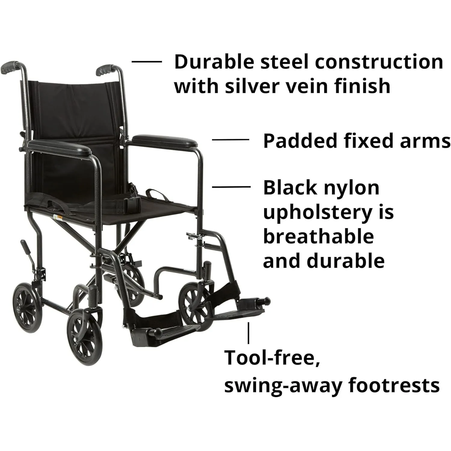 McKesson Lightweight Steel Transport Chair, Silver Vein Finish