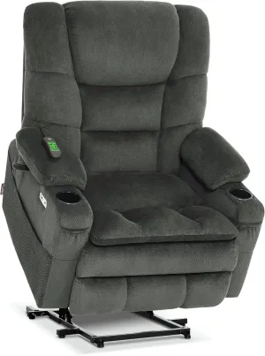 MCombo Oversized Triple Motor Power Lift Recliner Chair with Massage and Dual Heating, Adjustable Headrest for Big and Tall Elderly People, Fabric R7635 (Grey, Oversize)
