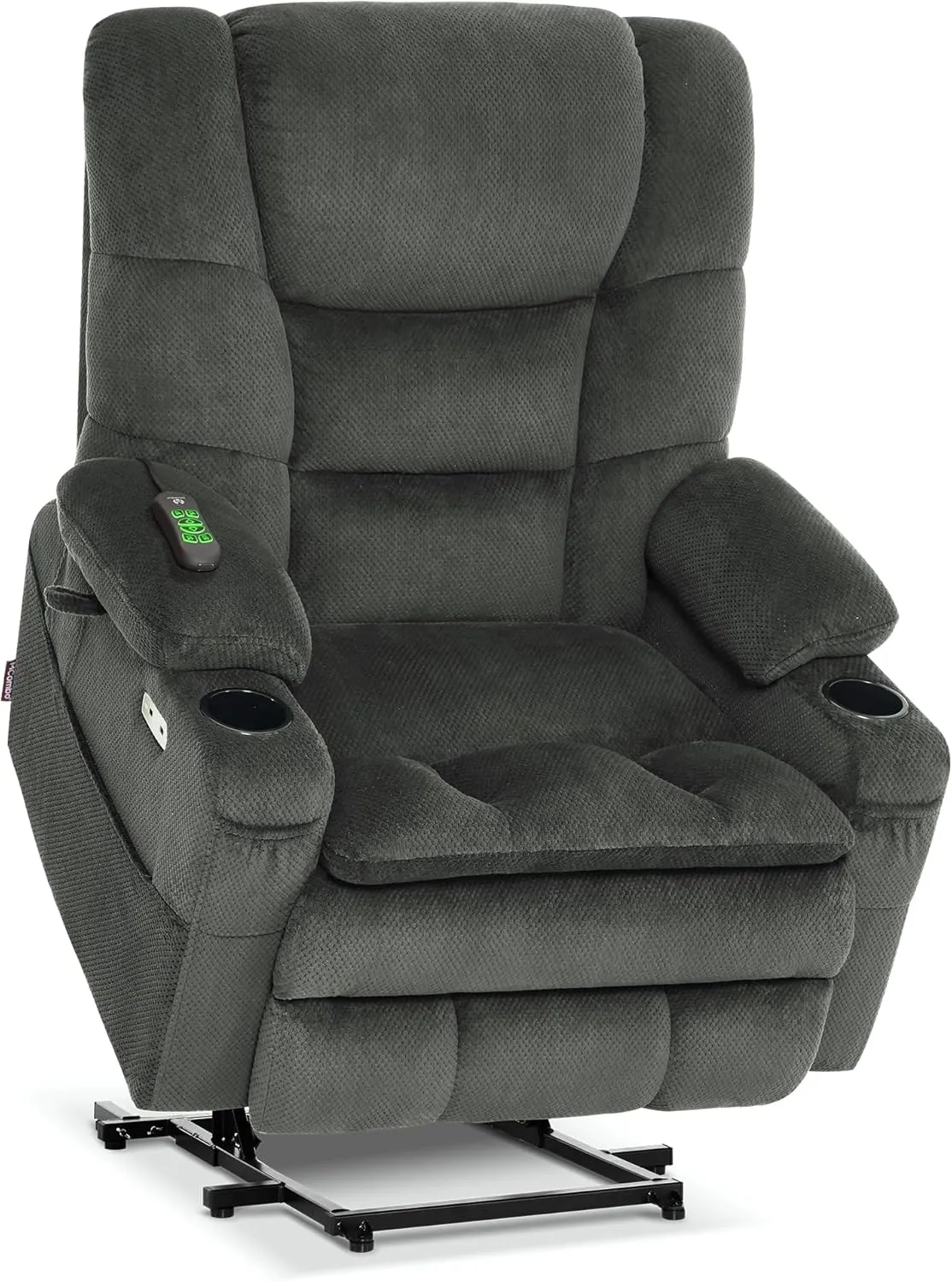 MCombo Oversized Triple Motor Power Lift Recliner Chair with Massage and Dual Heating, Adjustable Headrest for Big and Tall Elderly People, Fabric R7635 (Grey, Oversize)