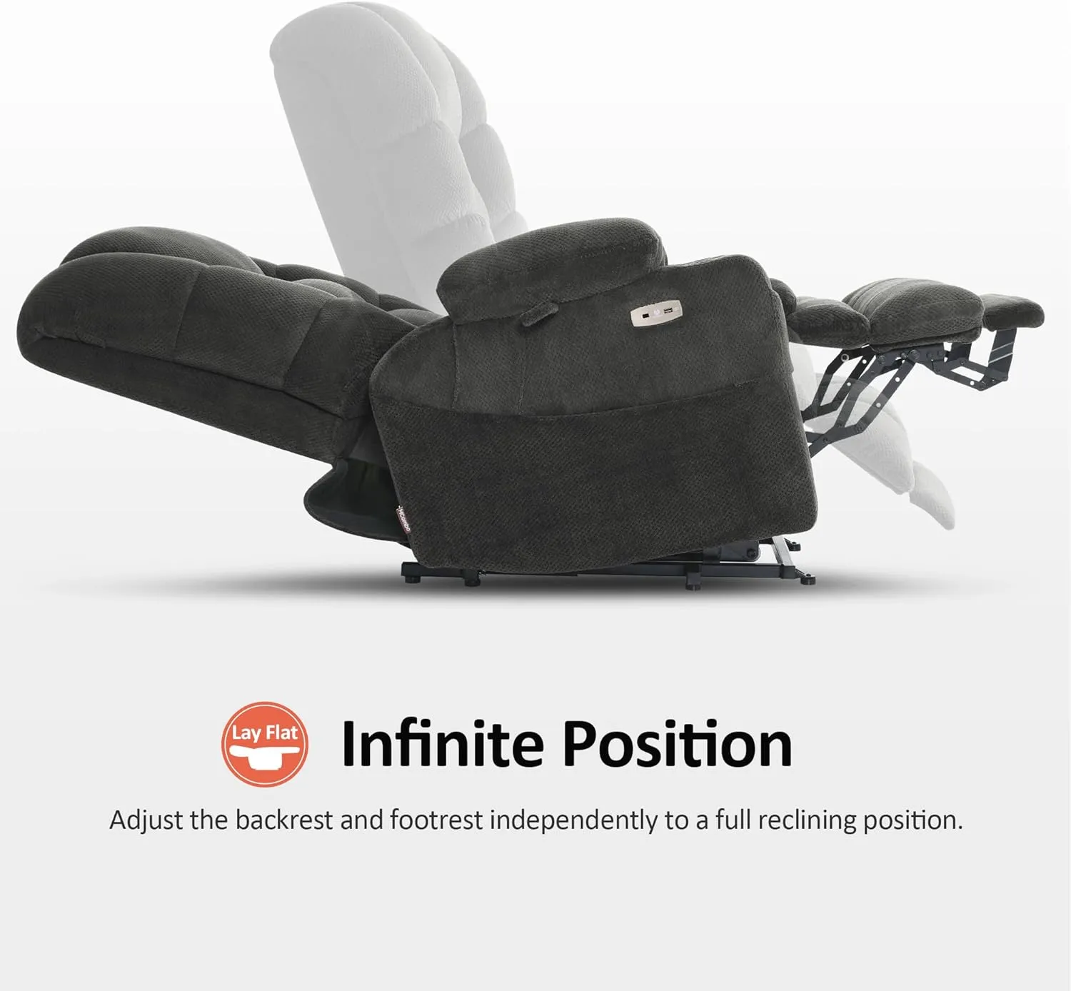 MCombo Oversized Triple Motor Power Lift Recliner Chair with Massage and Dual Heating, Adjustable Headrest for Big and Tall Elderly People, Fabric R7635 (Grey, Oversize)