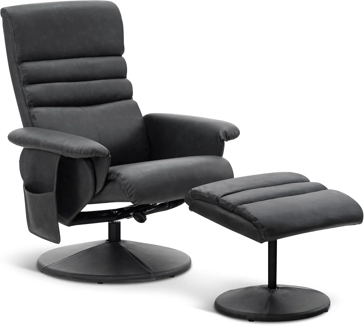 MCombo Recliner with Ottoman, Reclining Chair with Massage, 360 Swivel Living Room Chair Faux Leather, 7902 (Dark Grey)