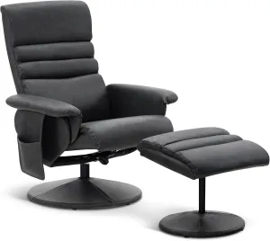MCombo Recliner with Ottoman, Reclining Chair with Massage, 360 Swivel Living Room Chair Faux Leather, 7902 (Dark Grey)
