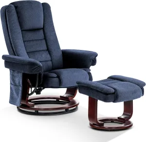 MCombo Swivel Recliner with Ottoman Chair, TV Chair Sets with Vibration Massage, for Small Space Living Room Bedroom 9099 (Textile, Blue)
