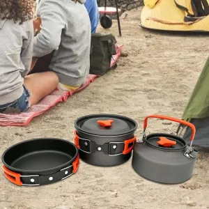 MDybf Geranium Camping Cookware Kit, Aluminum Lightweight Non Stick Camping Utensils Set, Stackable Cooking Pots and Pans Kettle Outdoor Hiking Picnic