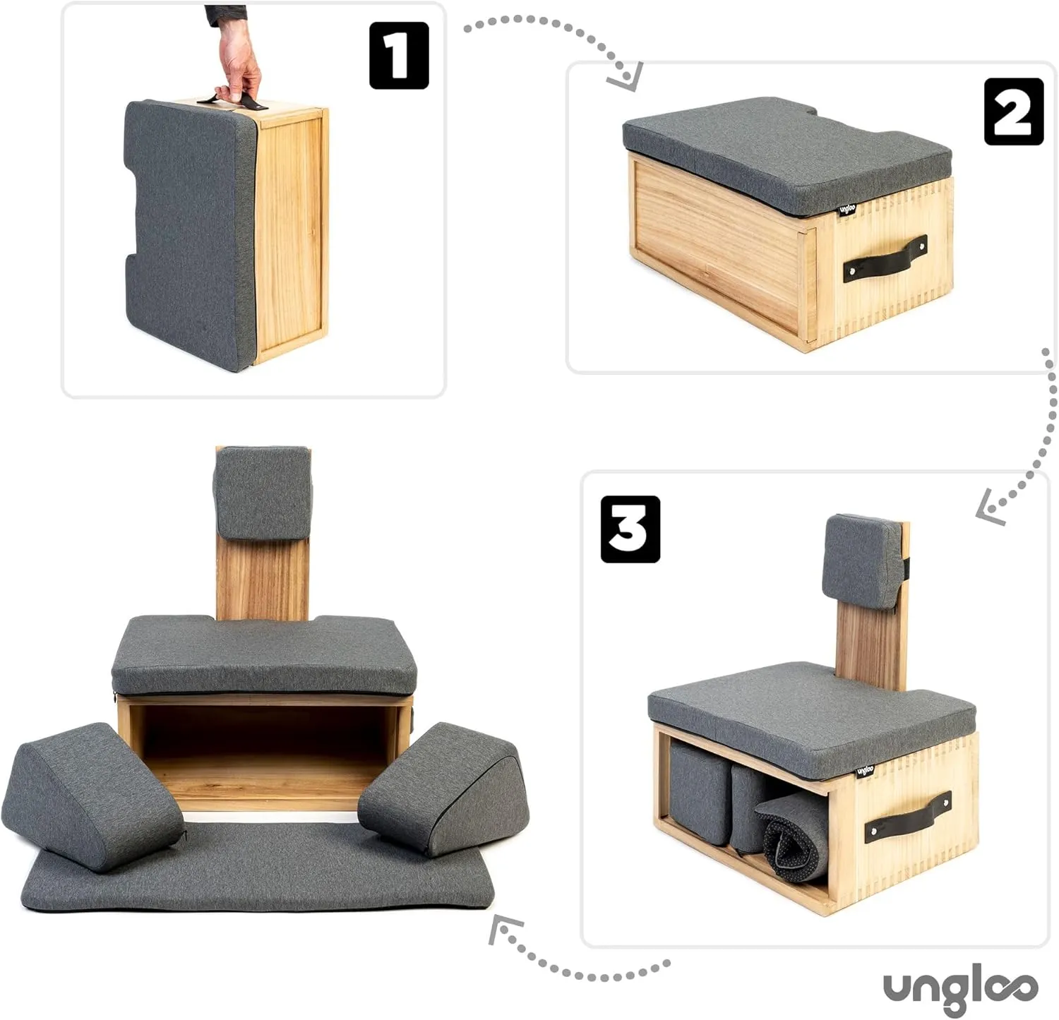 Meditation Box Chair with Back Support | Posture Seat with Padded Leg Wedges, Foot Pad and Supportive Backrest | Portable Lightweight Meditation Floor Chair