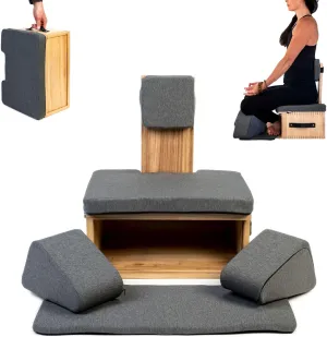 Meditation Box Chair with Back Support | Posture Seat with Padded Leg Wedges, Foot Pad and Supportive Backrest | Portable Lightweight Meditation Floor Chair